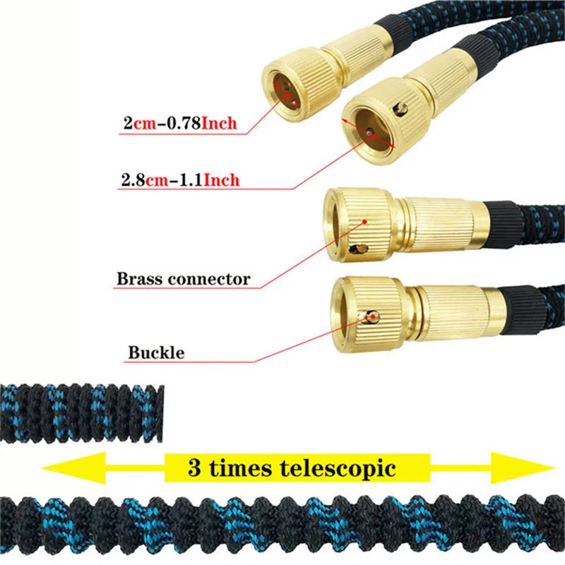 Выдвижной садовый шланг 3 раза Телескопический гибкий резиновый высокого