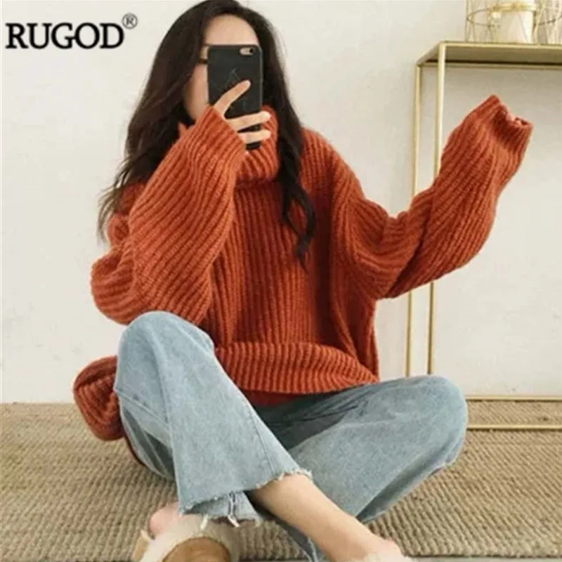 RUGOD Fashion Turtlenck Oversize Christmas Sweater Long Sleeve Solid Female Pullover Casual Women Winter Knitted | Женская одежда