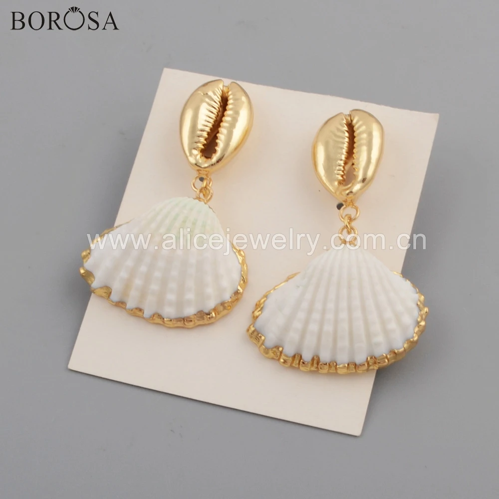 

BOROSA 10PCS New Stylish Gild Natural White Shell Scallop Pendant Beads High Quality Beach Shell Jewelry for Necklace DIY G1776