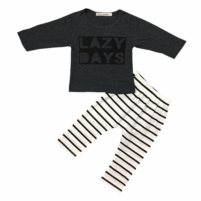 Days baby clothes Autumn Baby boy Newborn Infant cotton long sleeves girls clothing sets 2pcs T-shirt + pants Lazy | Детская одежда и