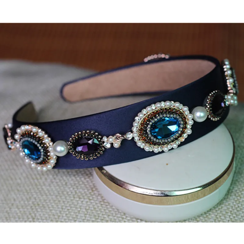 Винтажная повязка на голову в стиле барокко синяя Хрустальная тиара форме капли