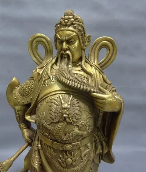 YM 321 14 &quotКитайский чистый латунный воин Летающий Меч дракона GuanGong Guan Yu статуя