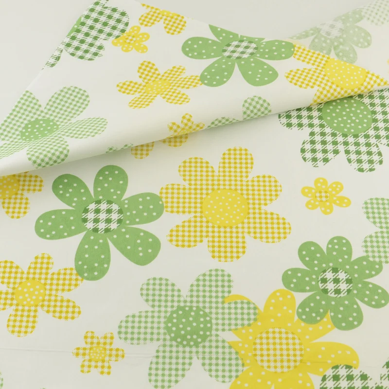 Зеленый и Желтый Цветочные Узоры Хлопчатобумажной Ткани Швейная Teramila Украшения