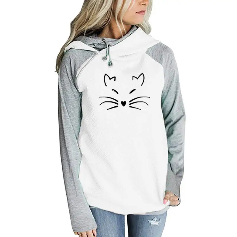 Новинка 2018 модные толстовки с принтом кота милые женские капюшоном в стиле