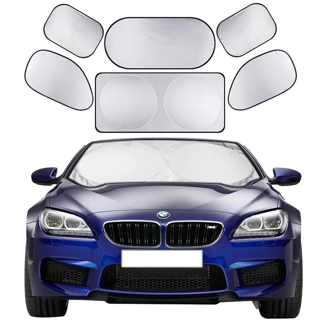 6Pcs Car Side Windshield Sunshades Rear General Window Silver Set Sun Visor Protector Solid |