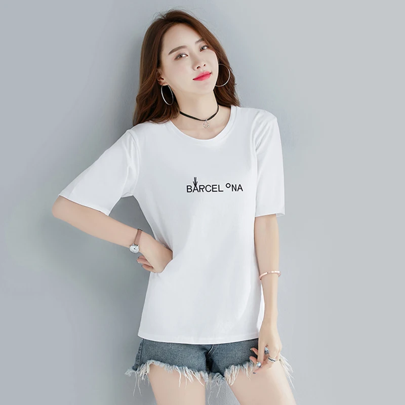 Повседневная женская футболка топы 2019 новые летние женские футболки модные с