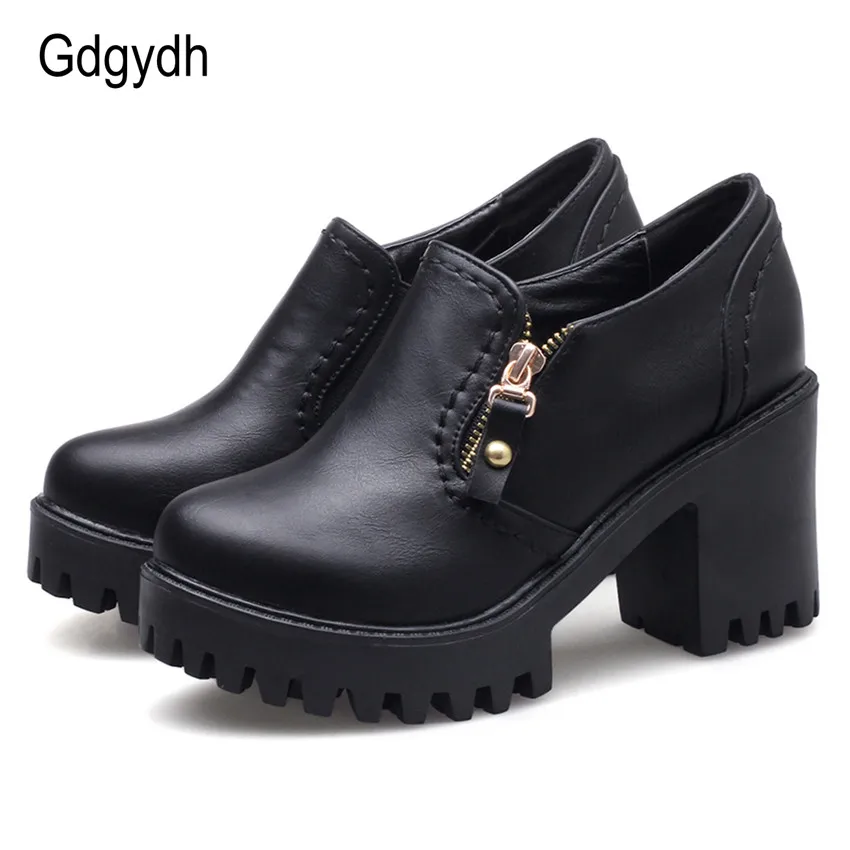 Женские туфли лодочки Gdgydh черные обувь в британском стиле на платформе с круглым