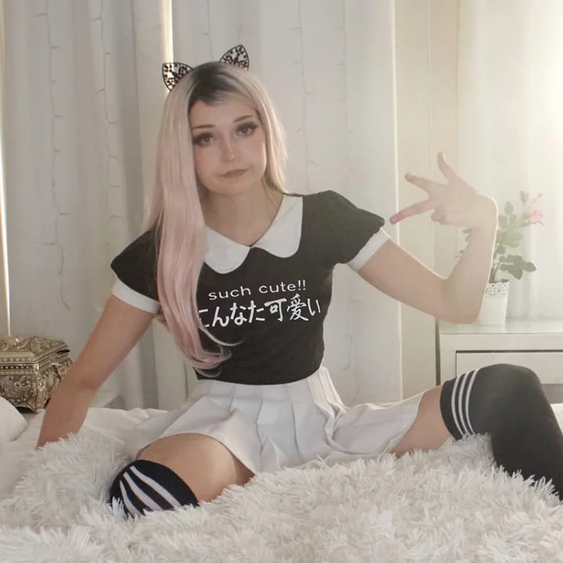 Летние футболки, женские милые футболки для девочек Kawaii, Повседневная футболка с коротким рукавом, женская футболка в стиле Лолиты, Harajuku