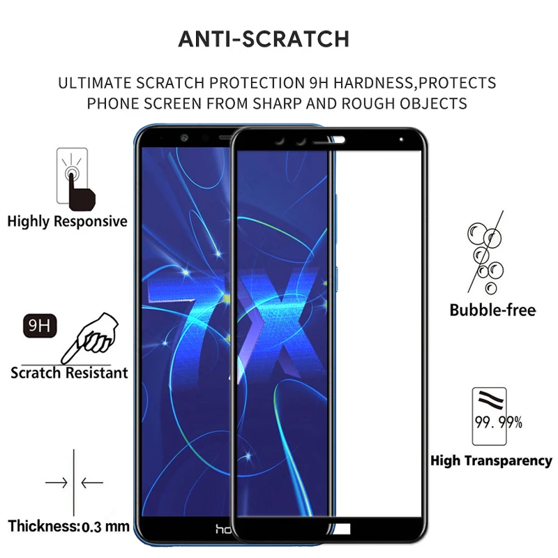 10 шт. защита для экрана закаленное стекло 100% полное покрытие Huawei Honor 7X Защита от