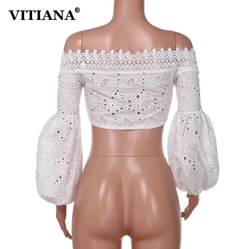 VITIANA Women Sexy Beach T-Shirt Summer 2019 Female Long Sleeve Short Shirts Slash Neck Strapless Street Wear TShirt Ladies Tees | Женская