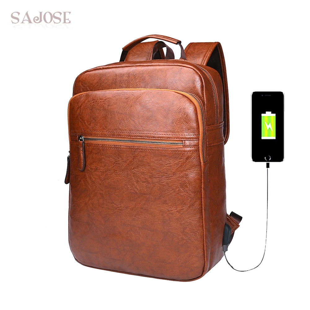 Вместительный коричневый кожаный мужской рюкзак акция однотонный для ноутбука