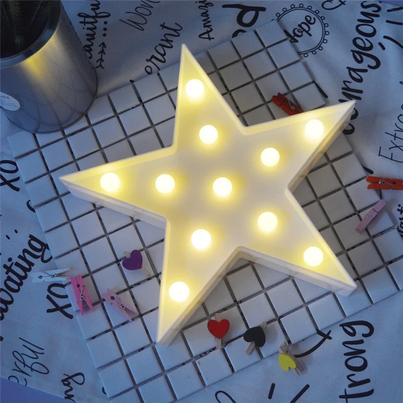 AGM Star Light LED Night Novelty 3D Lamp Cute Marquee Letter Battery Nightlight Wedding Christmas Bedroom Decoration #40 | Лампы и