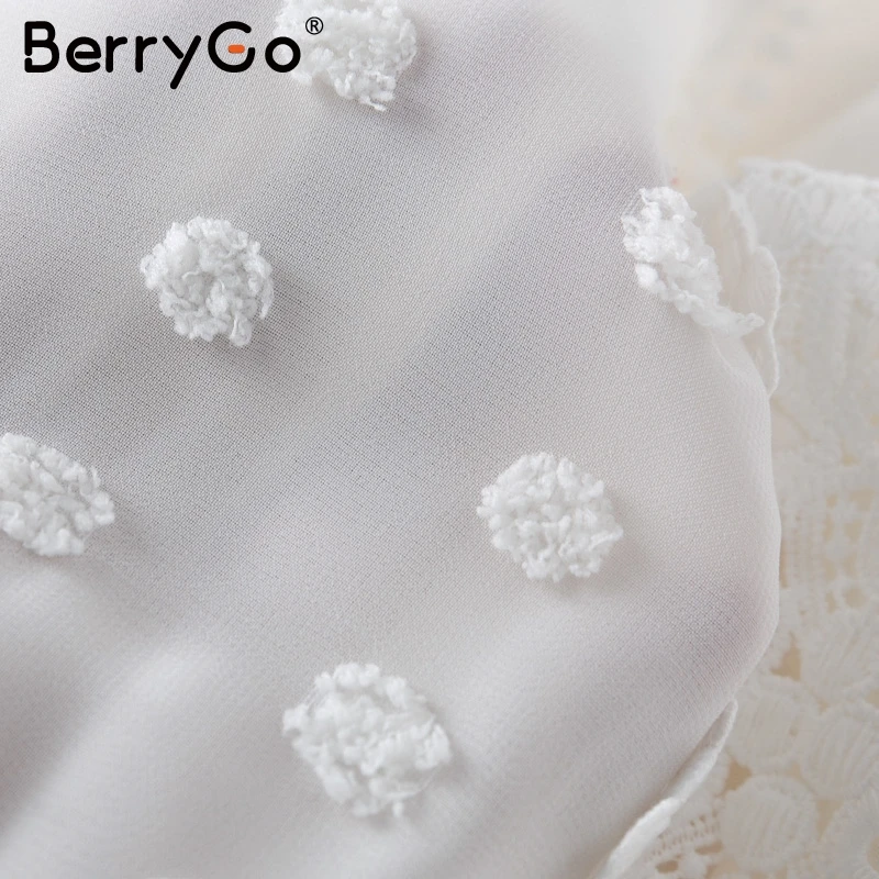 BerryGo элегантное шифоновое белое платье с рюшами женское сексуальное кружевное платье в горошек с длинным рукавом женское роскошное тонкое вечернее платье