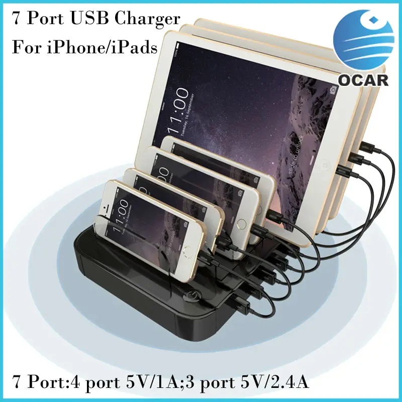 AC100-240V 7-портовый USB Быстрое Зарядное Устройство Hub для Мобильного Телефона и Tablet PC