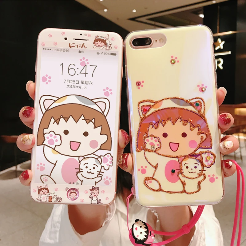 Задняя крышка для iPhone XS MAX/XR Chibi Maruko милое закаленное стекло с изображением кошки