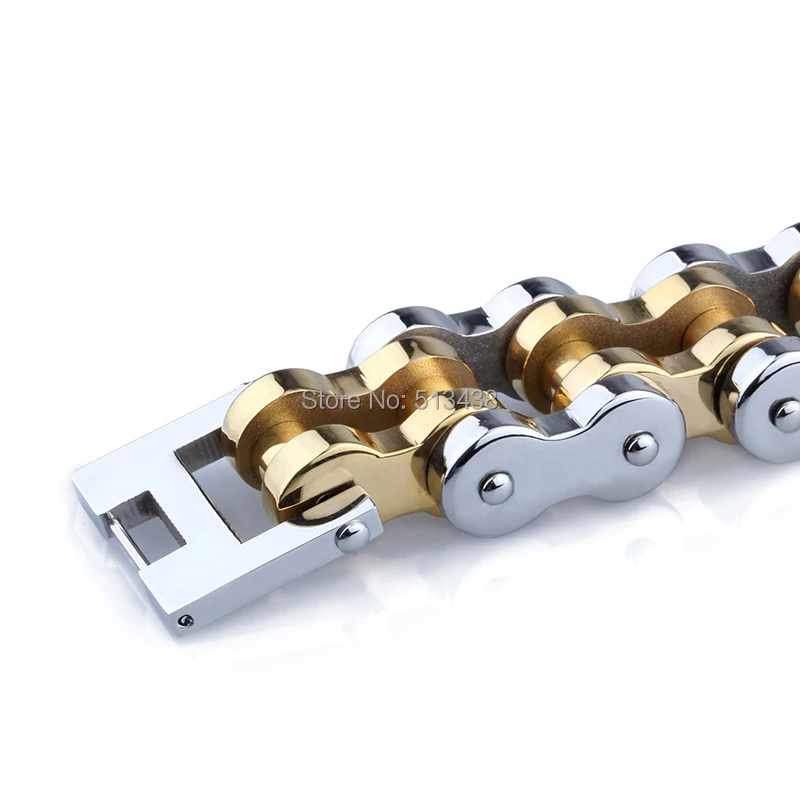Мужская Мотоциклетная цепь из нержавеющей стали Байкерский золотой браслет 22 мм