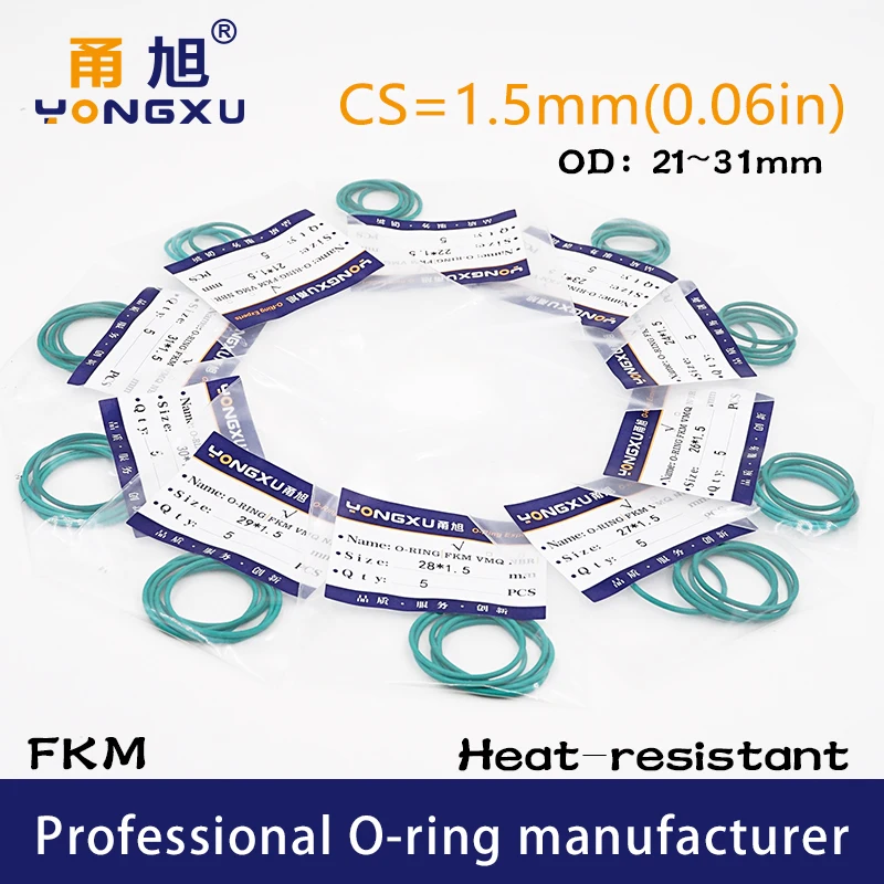 

10PCS/lot Green FKM Fluorine Rubber O-rings Seals CS1.5mm OD21/22/23/24/25/26/27/28/29/30/31*1.5mm ORings Gasket Rings Washer
