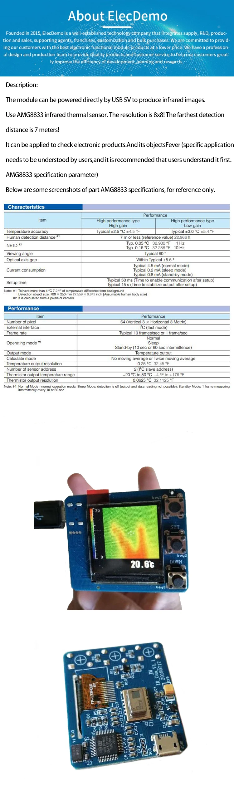 AMG8833 ИК 8x8 Инфракрасный Тепловизор arrayтемпературный датчик модуль 7 м дальнее расстояние обнаружения
