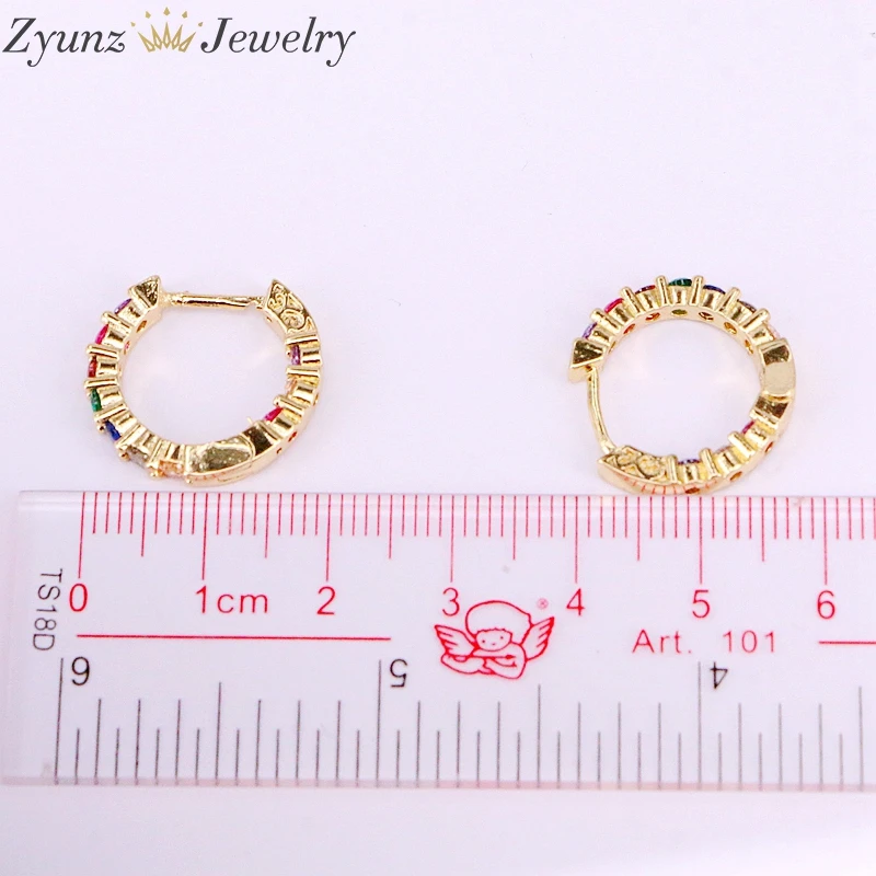 

10 Pairs, 18mm, Fashion Jewelry Cooper Hoop Earring Rainbow CZ Crystals Earrings Hoops for Women