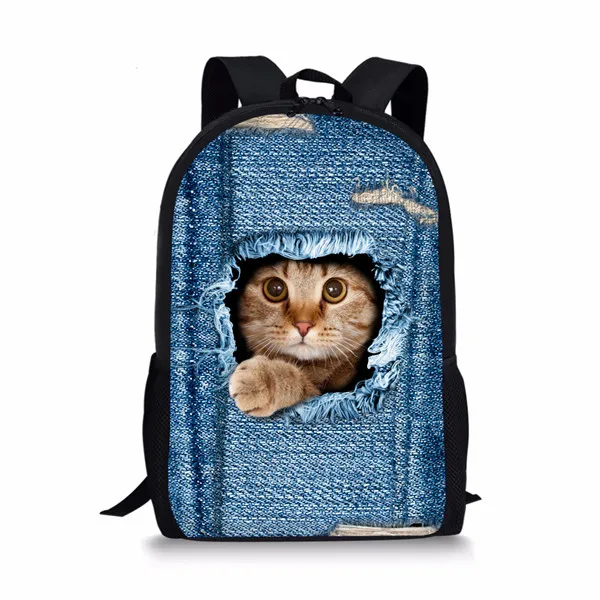 C3304C Coloranimal милая собака 3D животное кошка школьные рюкзаки для девочек мальчиков синий деним печать рюкзак Детский рюкзак для книг - Цвет: C3304C