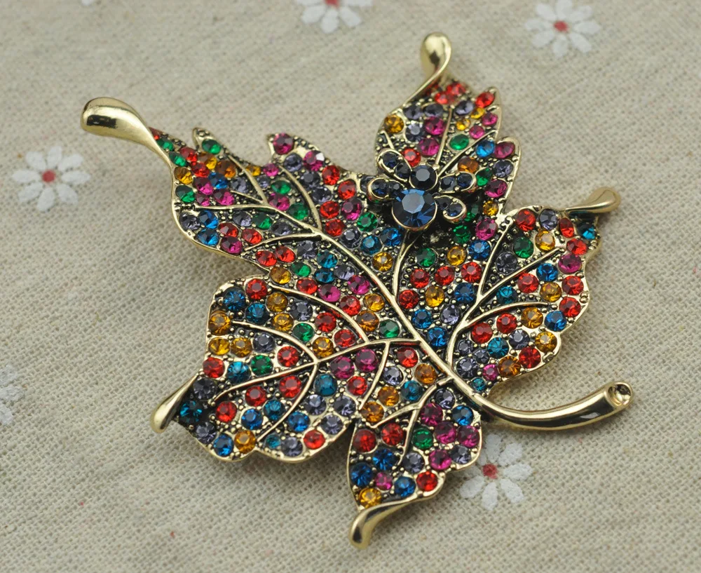 Модная женская брошка DH0003 с кристаллом в виде кленового листа 6 видов цветов|brooch