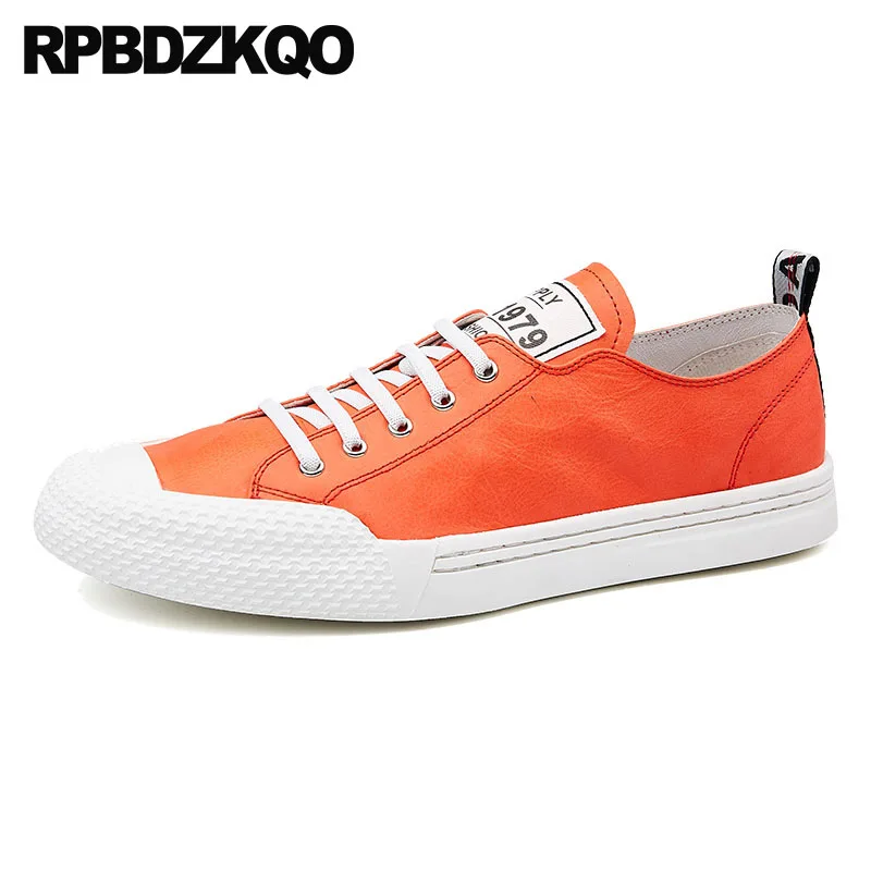Sneakers High Quality Trainers Men Italy Casual Shoes Runway Lace Up Luxury Brand Cow Skin Skate Orange European Real Leather |
