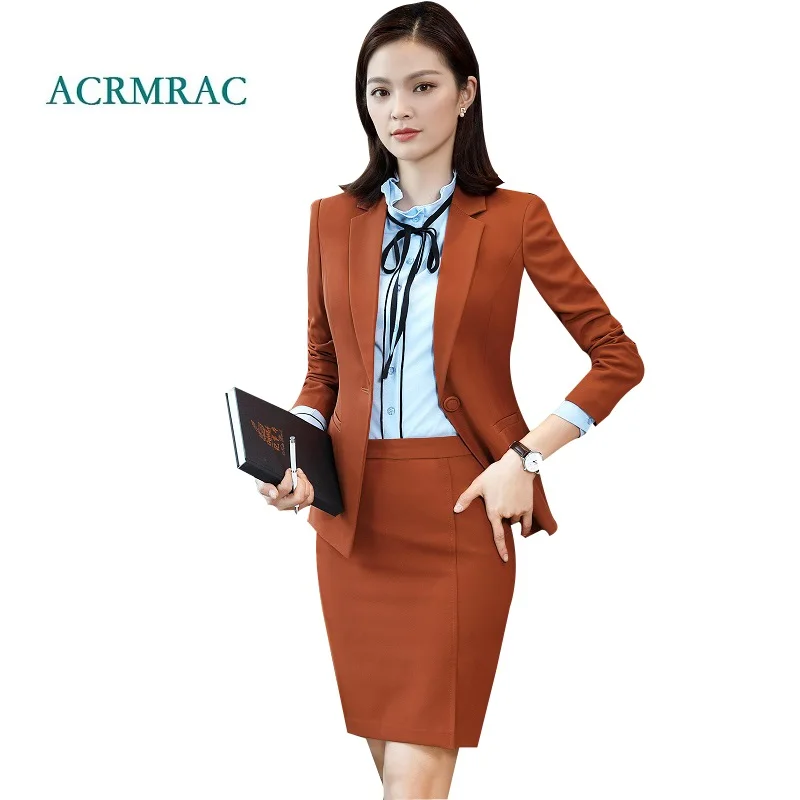 

ACRMRAC Women's suit New Spring and autumn Solid color Slim Blazers skirt Business OL Formal Skirt Suits 8310