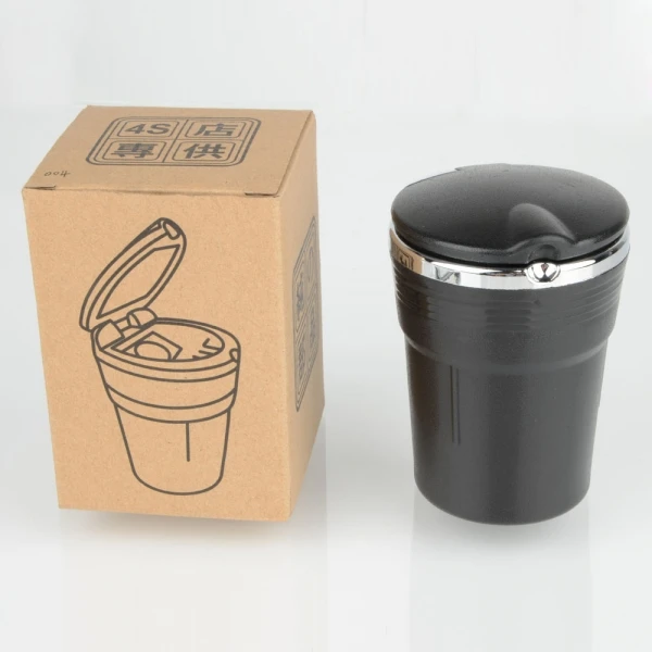 Автомобильная пепельница автомобильная светодиодная черная портативная для