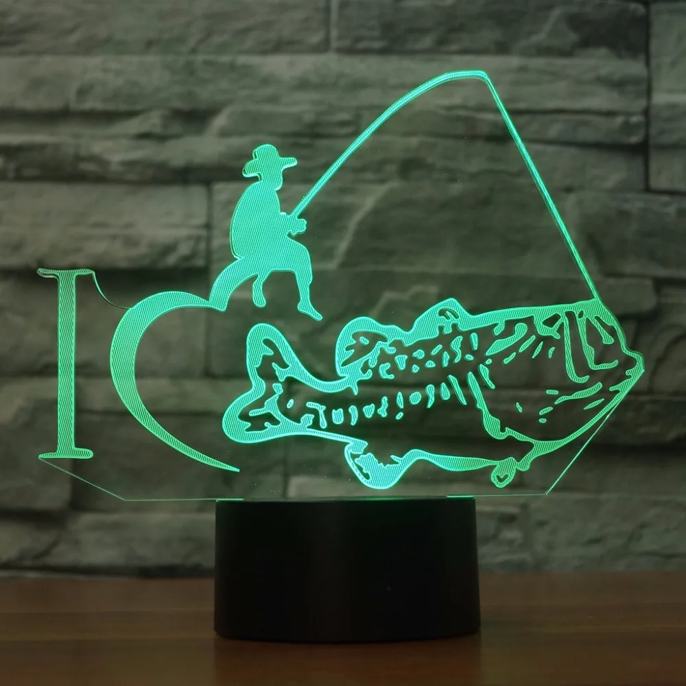 Мне нравится модель рыбалки 3D светильник RGB настроение настольная лампа Декор