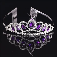 beautiful purple crystal princess tiara crown girls children diadem prom bride hair ornaments wedding head jewelry accessories
