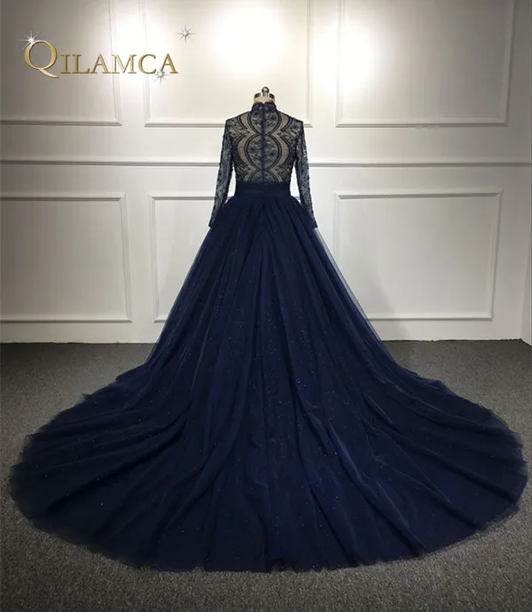 Arabic Evening Dresses Elegant Floor Length 2018 Long Sleeves Prom Party Gowns Dark Navy prom dress | Свадьбы и торжества