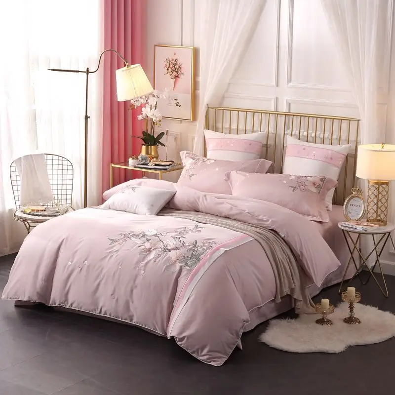 Новый классический стиль Роскошный розовый цветок вышивка 60S Египетский хлопок