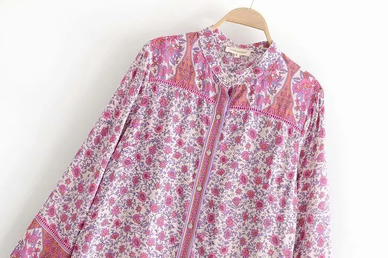 Женская блузка на пуговицах BOHO розовая Повседневная Блузка с длинным рукавом