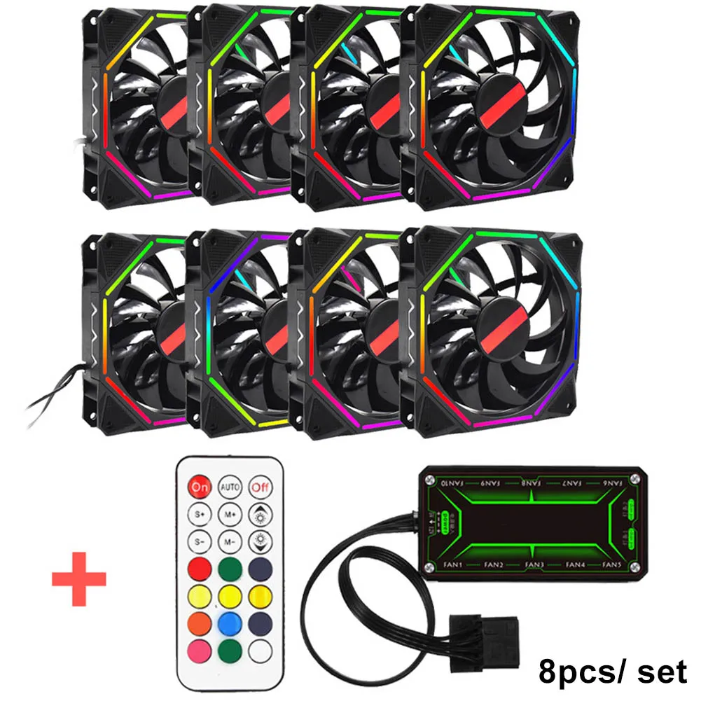 8pcs set Чехол для компьютера PC охлаждающий вентилятор светильник RGB регулируемый светодиодный светильник 120 мм кулер вентилятор светильник QJY99 - Цвет лезвия: 8pcs set