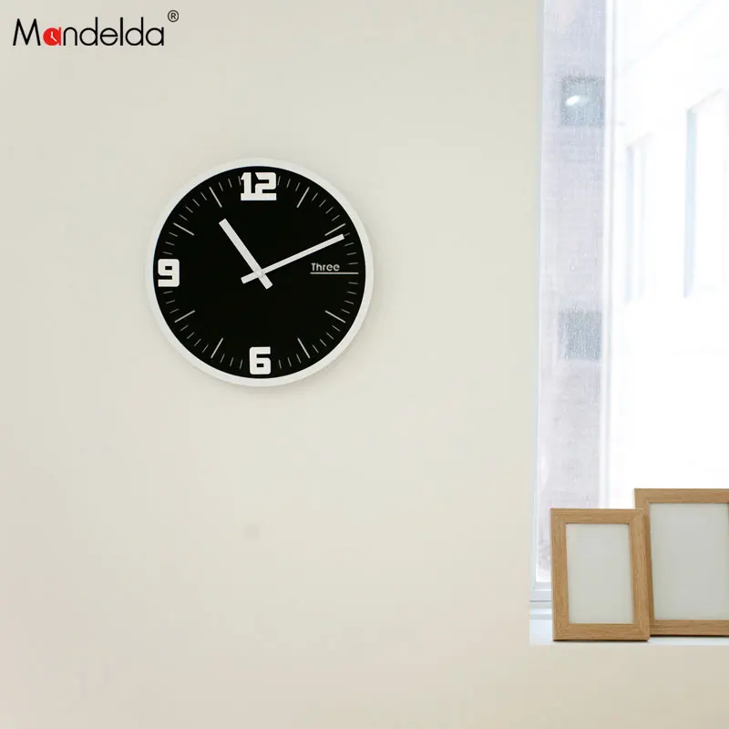 Mandelda 12 дюймов Круглая деревянная рамка классические часы Ретро без тикания 3D