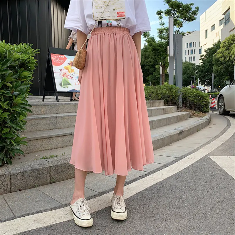 Новинка 2019 новая простая Женская Однотонная юбка в винтажном стиле летняя