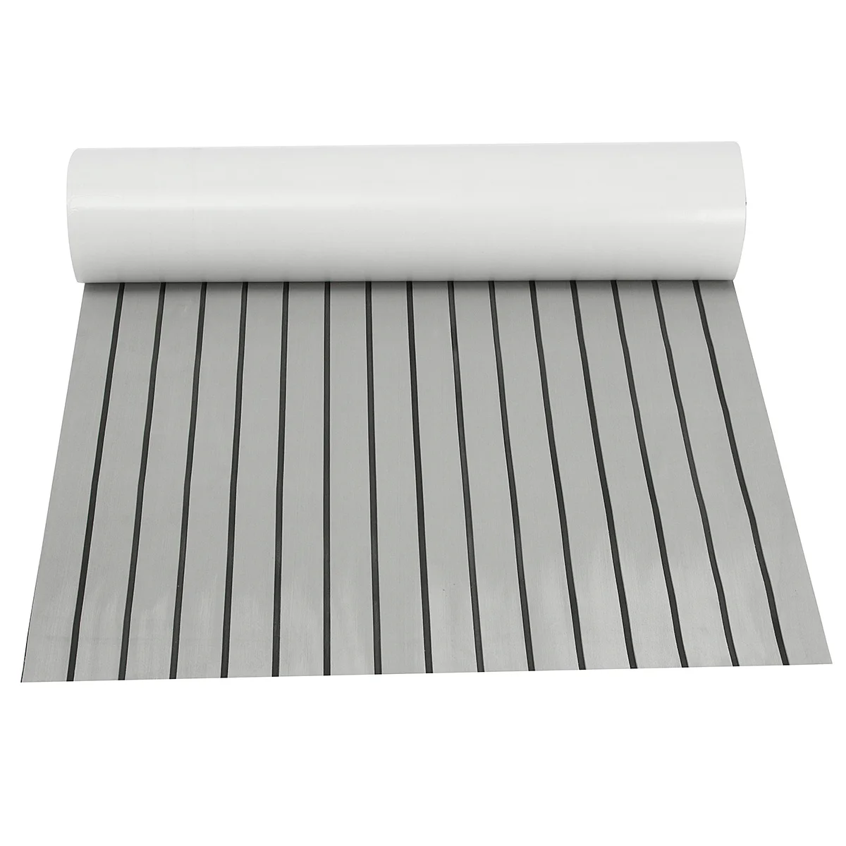 270x90cm EVA Foam Faux Teak Decking Sheet Marine Boat 35" X 95" 6mm Thick Yacht Self-Adhesive Mat Grey with Black seam-line
