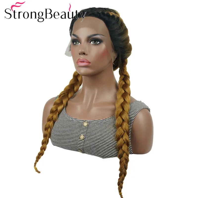 StrongBeauty синтетический кружевной передний коса парик Плетеный парик коричневый/красный Омбре волос 2 цвета