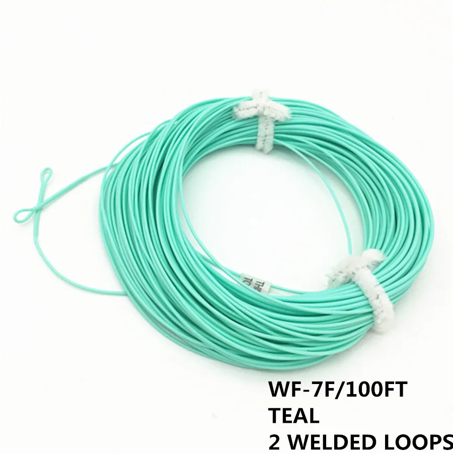 Fly Fishing 2 сварных петли WF 1 2 3 4 5 6 7 8 9WT Fly Fishing Line 100 футов Вес вперед плавающая Летающая леска много цветов - Цвет: TEAL