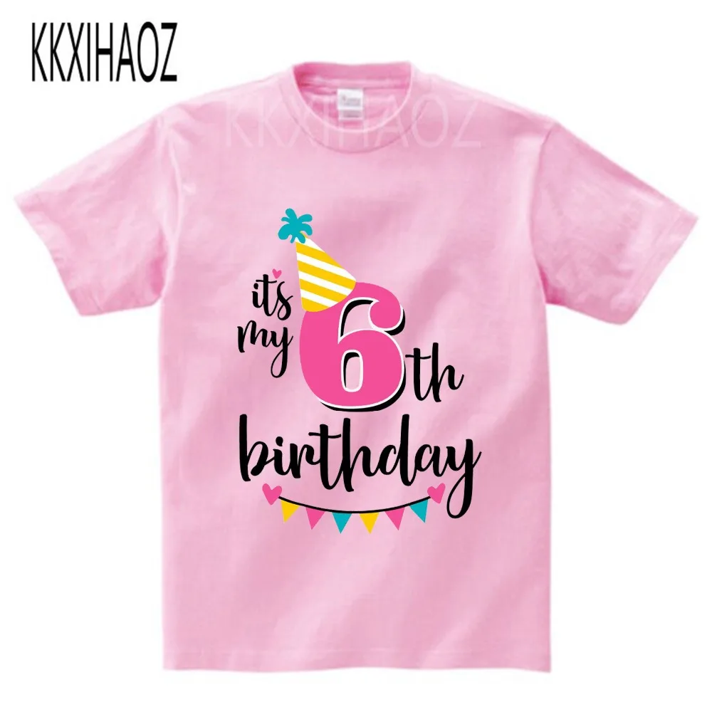 Футболка с надписью «Happy Birthday Number» для девочек 4-6 лет, милая летняя одежда для малышей, Детская футболка с цифрами «забавный подарок на день рождения» для мальчиков, NN