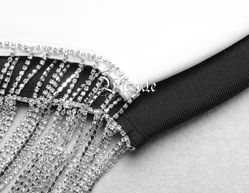 

VC Hot New Chic Elegant Tassel Embellished Stand Collar Design Sleeveless Celebrity Party Bandage Mini Dress