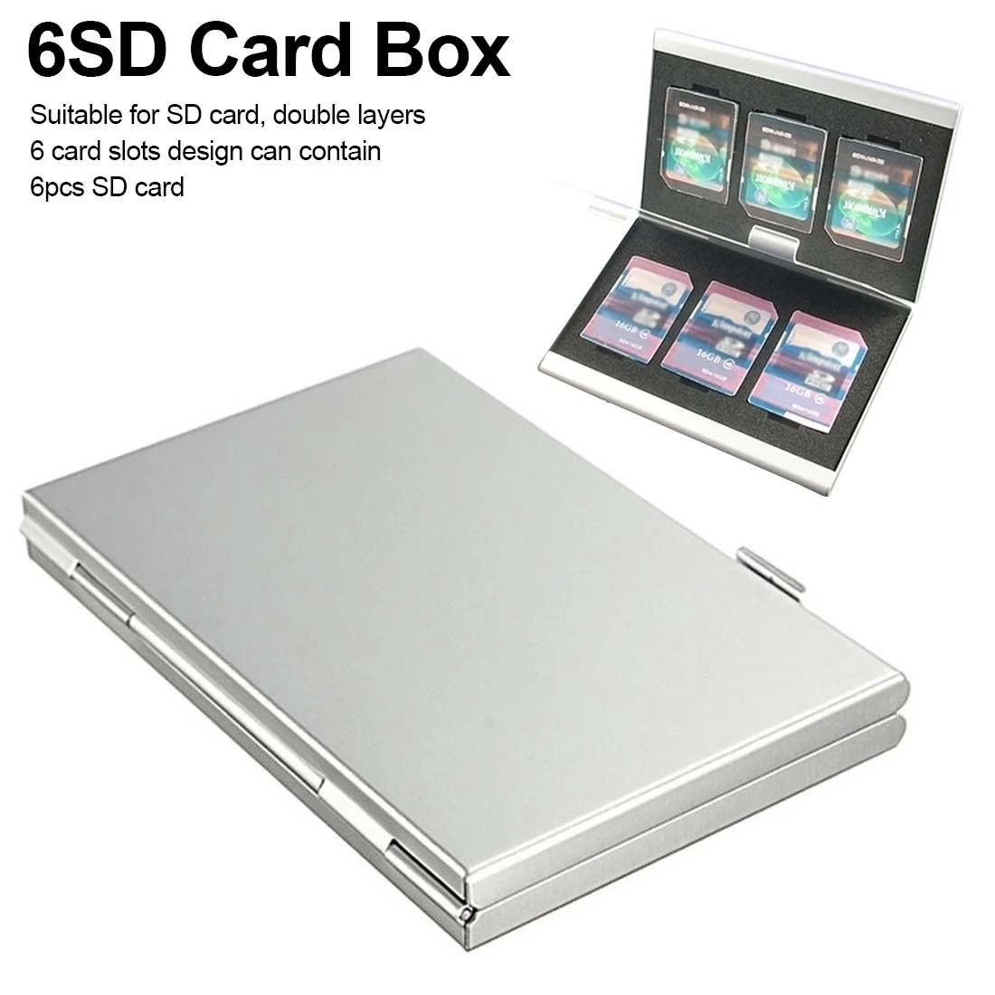 6 слотов Высокое качество двойной стол алюминиевый ящик для хранения SD SDHC SDXC MMC
