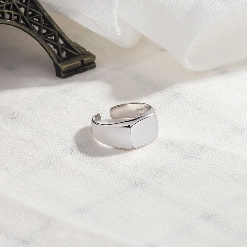 925 Sterling Silver Man Woman Personality CHIC Simple Light Body Wide Face Square Open Ring Couple Gift | Украшения и аксессуары