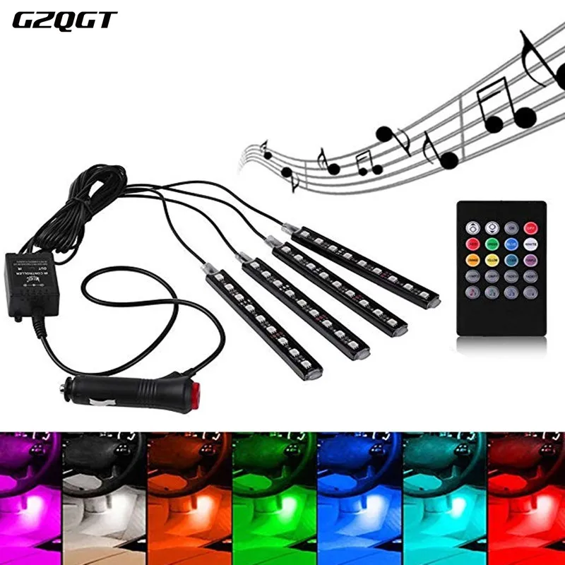 

4pcs Car RGB LED Strip Light LED Strip Lights Colors Car Styling Decorative Atmosphere Lamps Car Interior Light With Remote 12V