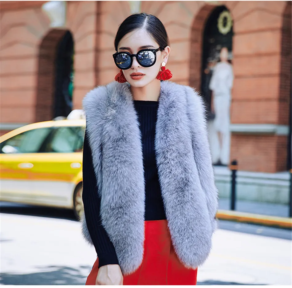 Real Genuine Dark Navy blue Short fox fur vest stripes Jacket coat sleeveless parka gilets Green Black Grey Nature White | Женская