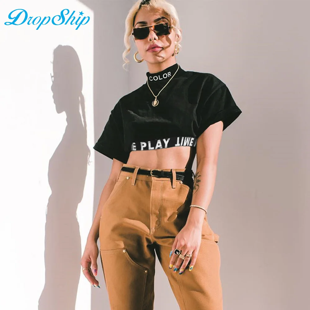 Casual Kawaii Graphic Tee Cropped T Shirt Women Fashion Short Sleeve Streetwear Pullover Tshirt 2018 Cotton O Neck Summer Top | Женская