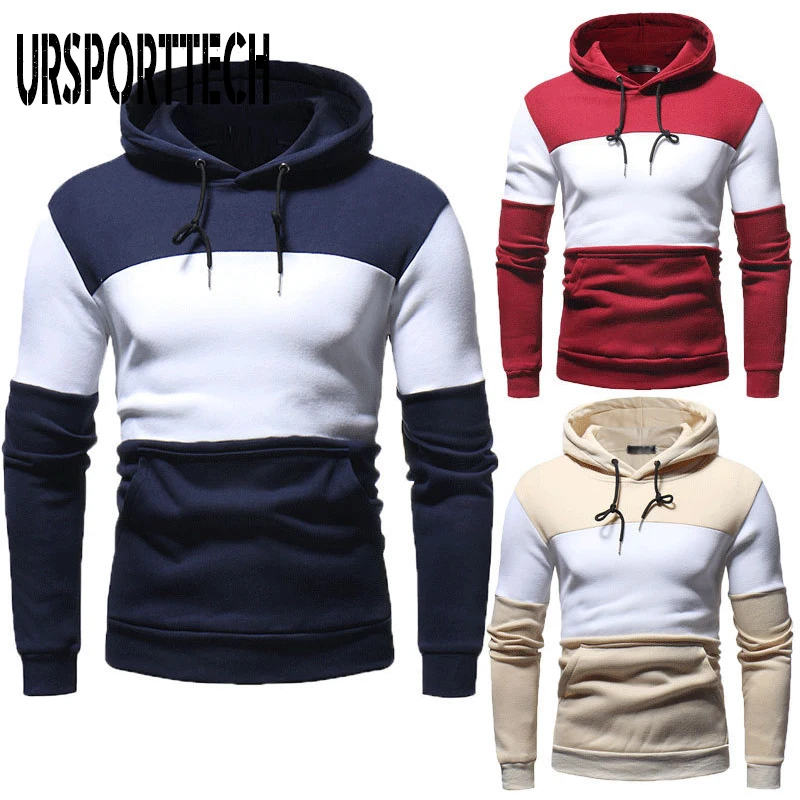 Brand Cool Sweatshirt Men Casual Patchwork Long Sleeve Pullover Contrast Hoodies High Quality Streetwear | Мужская одежда