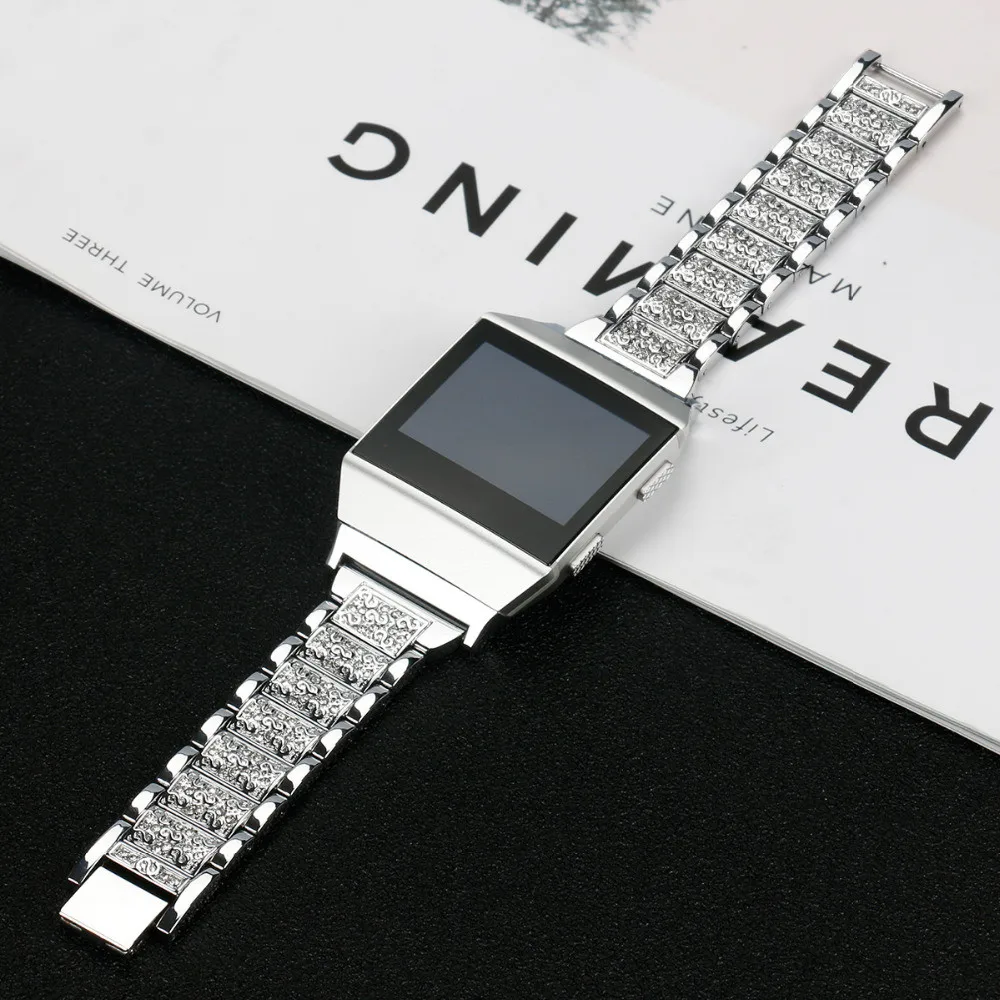 Металлические полосы для Fitbit Ionic сменный Браслет из нержавеющей стали со стразами Bling регулируемый браслет