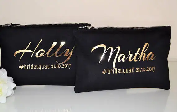 

fashion custom gold wedding bride squad Bridesmaid Makeup Gift comestic Bags kits zipper Make Up pouches Clutches Birthday gifts