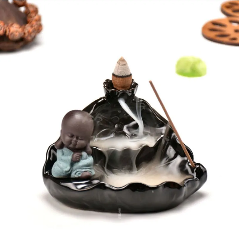 

Little Monk Water Lily Incense Burner Holder Backflow Censer Craft Gifts Taoism Chinese Culture Decoration Teahouse Home Use